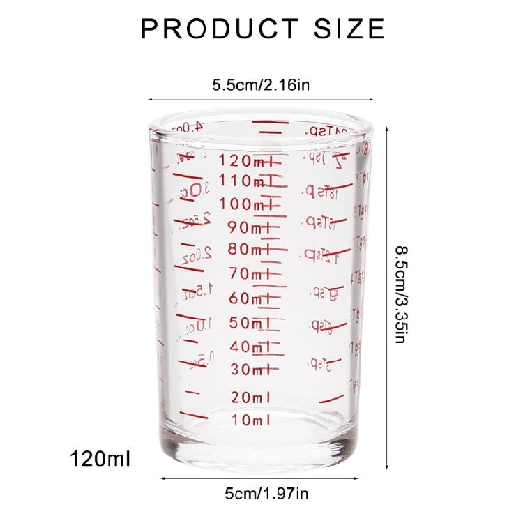 Multipurpose Heat Resistant Glass Jigger Multifunctional Glass Measuring Cup with 120ml Capacity for Cooking and Baking