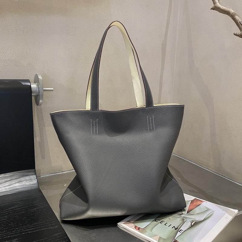 New Double-sided TC Leather Tote Women's Bag, Easy To Knead, Large Capacity Commuting European and American Style Versatile Bag