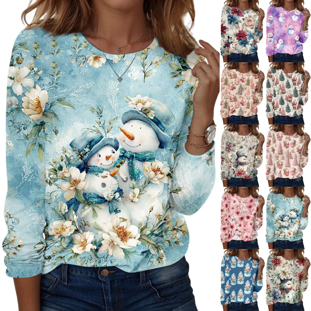Long Sleeve Shirts For Women Cute Print Graphic Tees Blouses Casual Plus Size Basic Tops Pullover