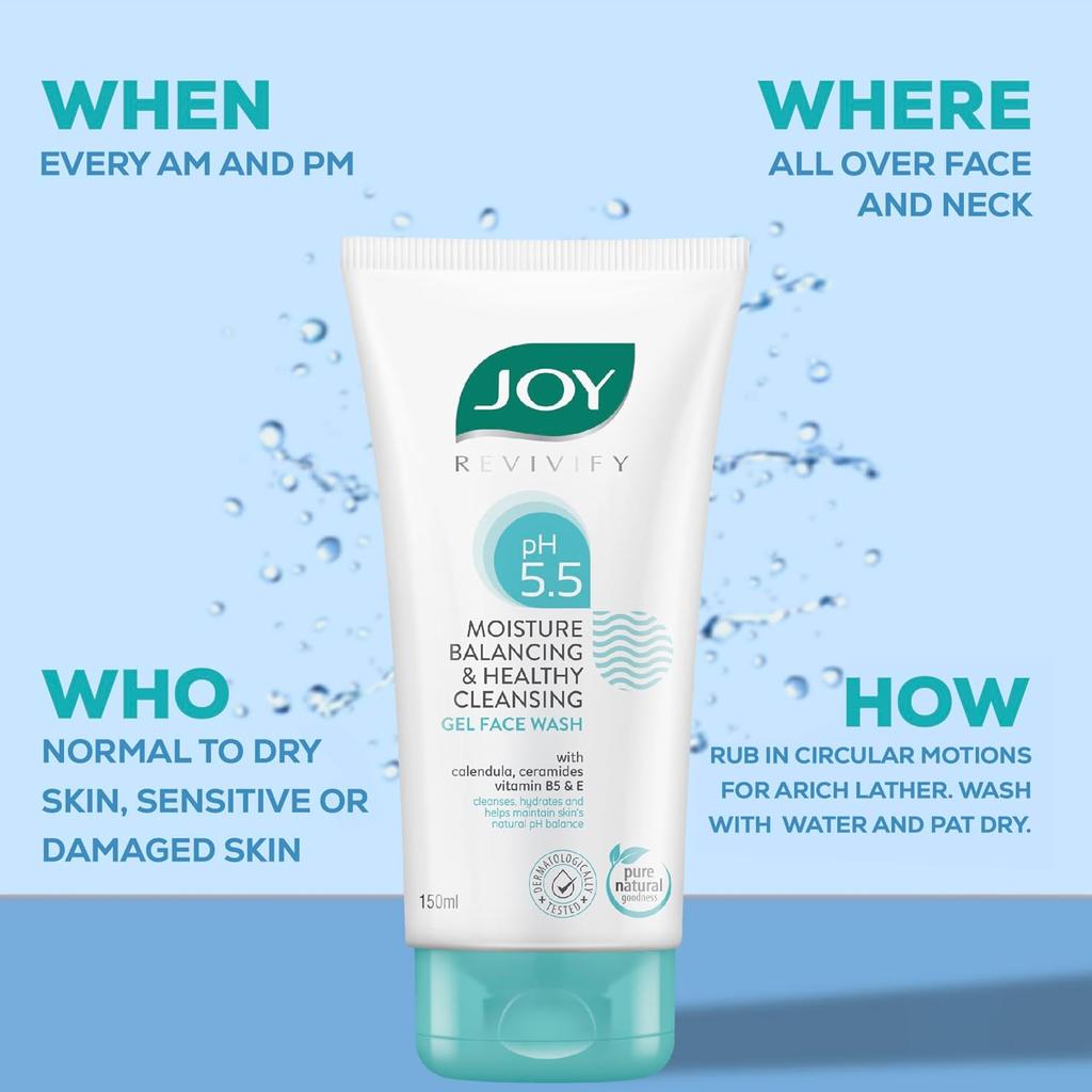 JOY PH 5.5 Hydrating Gel Face Wash with Ceramides 150ml X 2 Pack for Sensitive Skin Cleansing