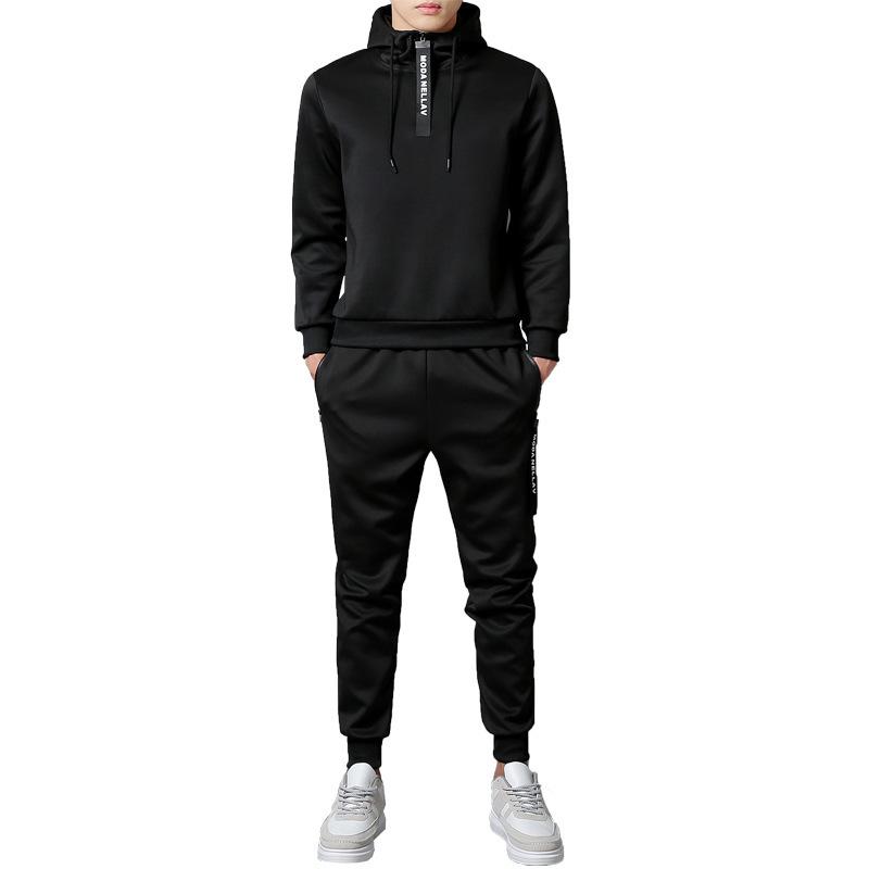 Men's Tracksuit Zipper Collar Hooded Sweatshirts 2 Pcs Set Casual Jogging Outfits Daily Mens Clothing