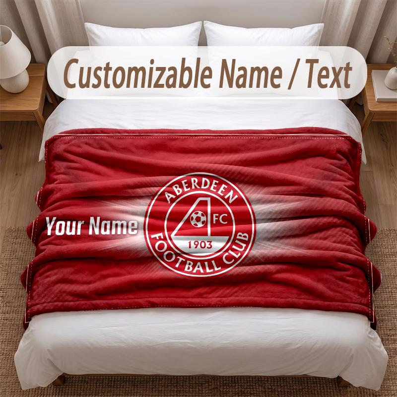 Aberdeen FC Printed Flannel Blanket Custom Name Text Soft Warm Throw For Bedroom Holiday Gift