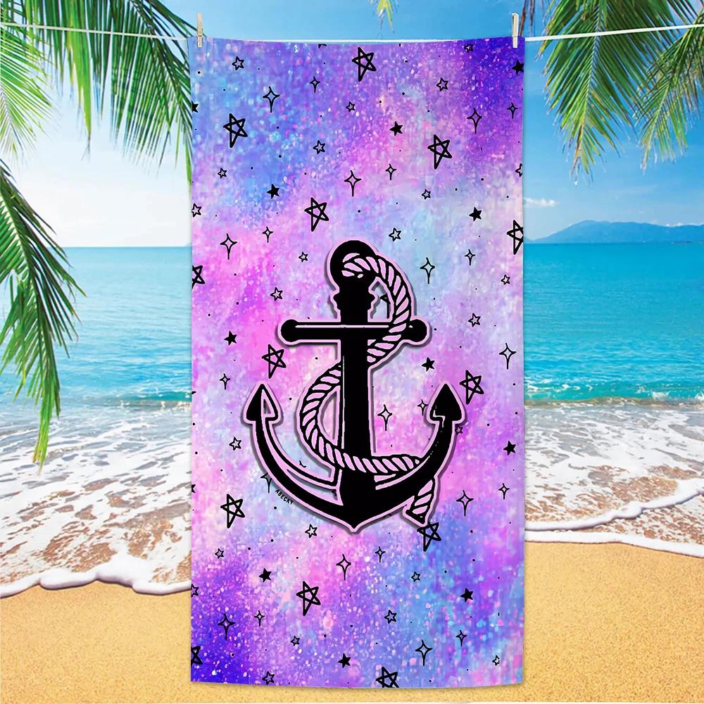 Nautical Pattern Beach Towel, Digital Printing Thin Quick-Dry Anti-Sand Microfiber Lightweight for Swim Yoga Travel Gym Gift