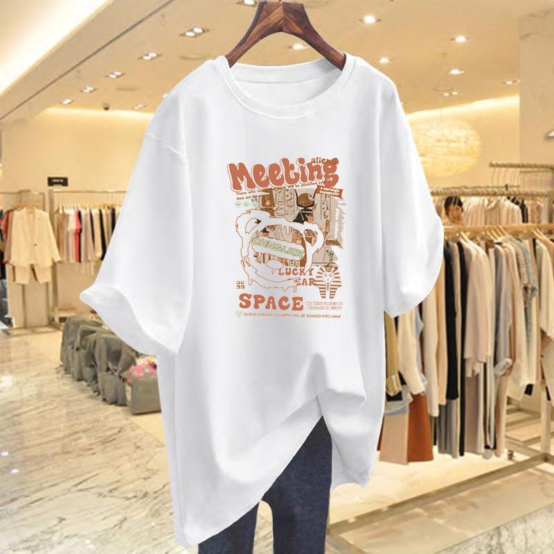 

Pure cotton apricot short-sleeved T-shirt women s 2025 new summer unique design large version loose long top tide S
