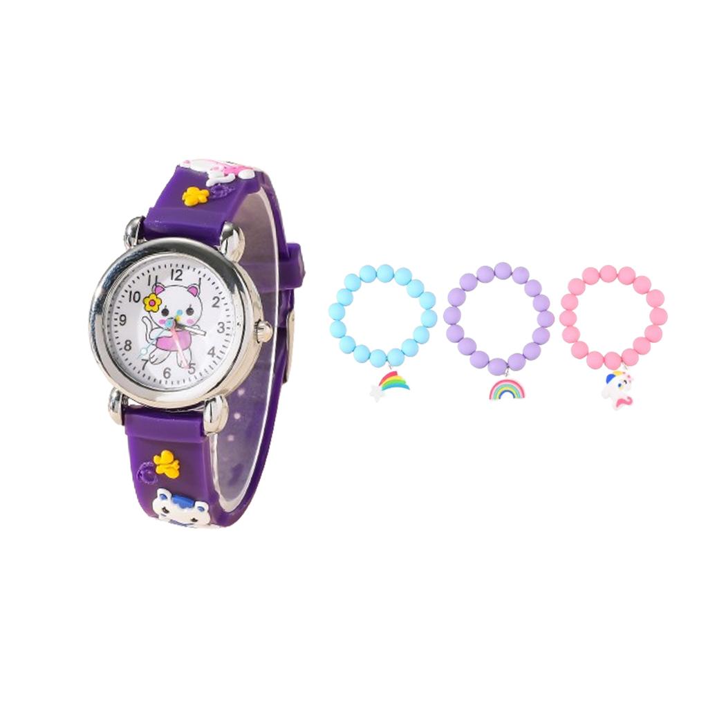1/2/4pcs-Cute Cartoon Silicone Cat Pattern Watch Decoration Holiday Gift, Watch Bracelet, Watch Box Set Selection