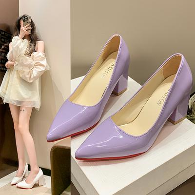 Fashion 2024 Autumn New Women's Solid Color Pointed Toe High Heels Square Heel Party Casual Thick Heel Pumps Women Shoes