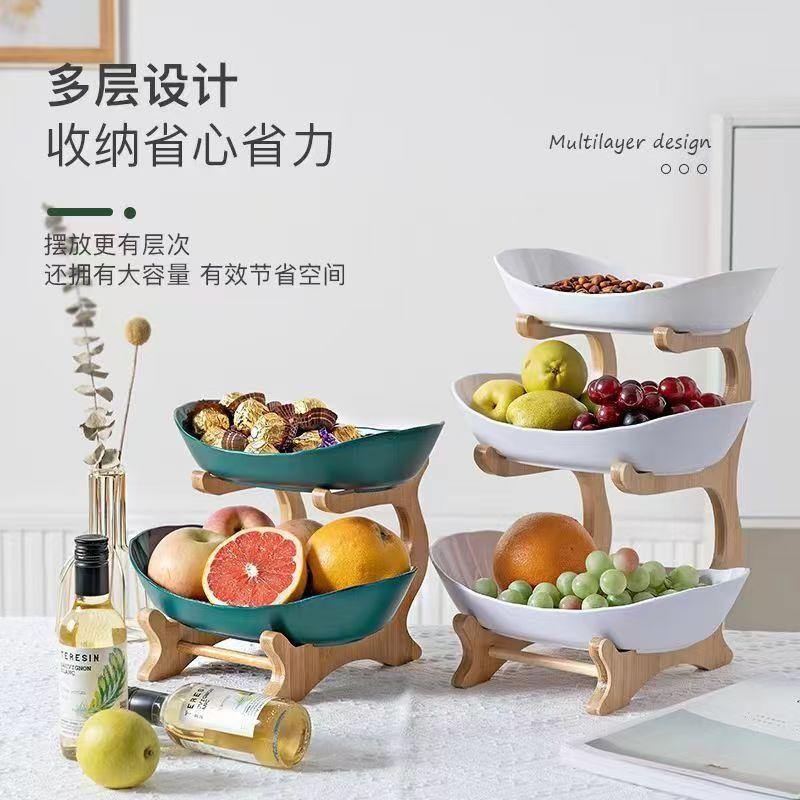 Obstschale Doppelschichtig Mehrschichtig Wohnzimmer Trockenobstschale Bambusrahmen Haushalts-Snackschale Süßigkeitenschale Obstkorb
