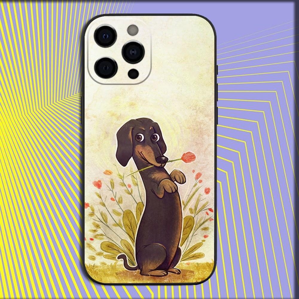 Dachshund Dog Love Phone Case For iPhone 16,15,14,13,12,11,Pro,X,XS,Max,XR,Plus,Mini Soft Black Cover