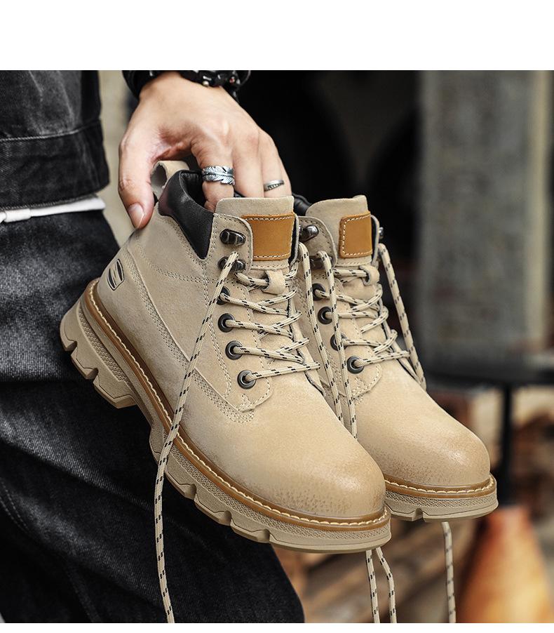 Oryginalna Skóra Żółte Retro Męskie Buty Martin na Grubej Podeszwie - 2025 Wysokie Buty Robocze