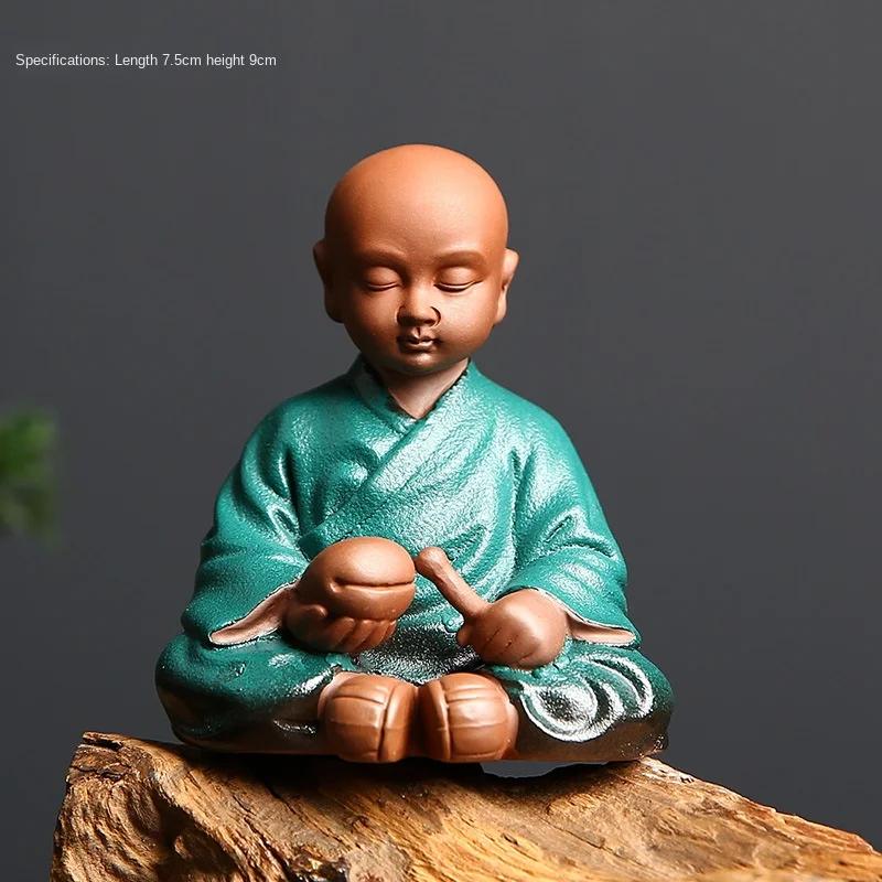 

Handmade Creative Cute Little Monk Zen Tea Ornaments Purple Sand Home Decorations Tea Ceremony Tea Tray Clay Tea Pet Mini TeaSet