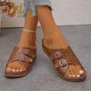 Double Button Wedge Sandals With Hollowed Out Breathable Straight Drag And Soft Bottom Anti Slip Outer Women's Slippers