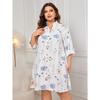 White Printed Loose Plus Size Midi Dress For Women