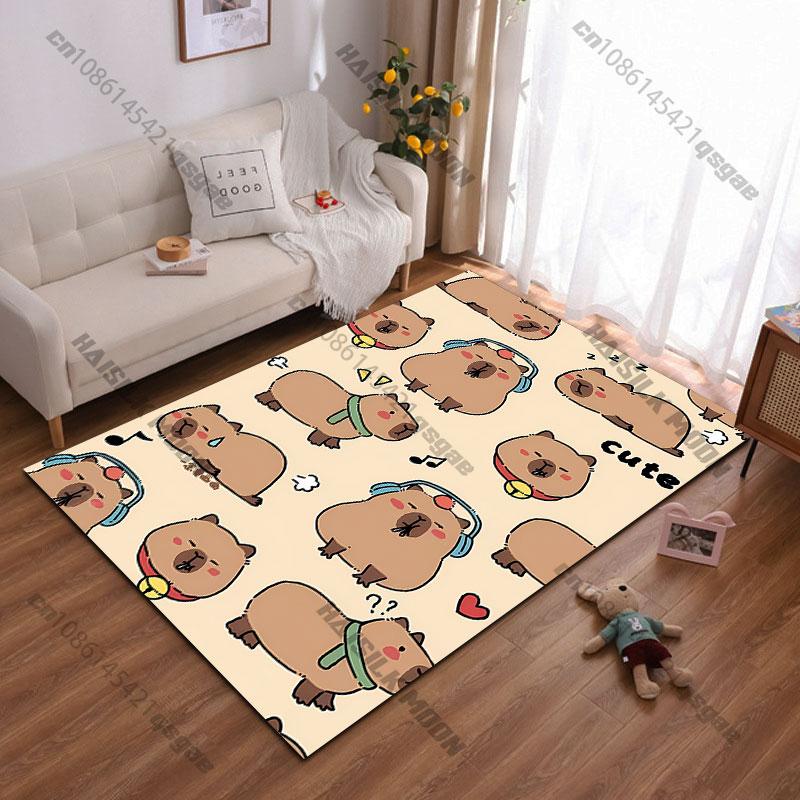 Cute Capybaras with Expressions Carpet Yoga Living Room Room Decor Children's Crawling Mat Doormat Area Rug Games Mat
