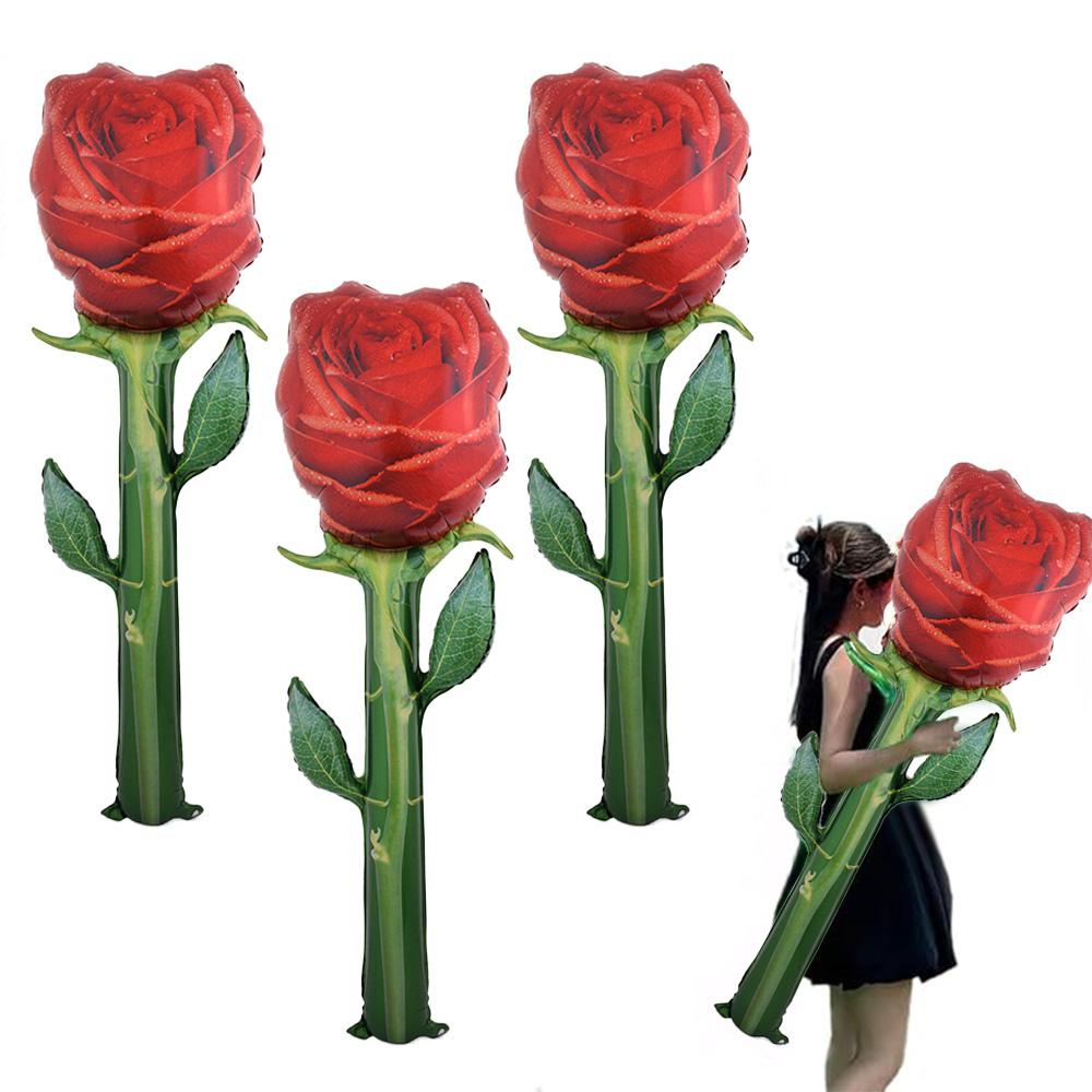 1 Artificial Rose Flower, 1 Large Rose Aluminum Foil Balloon, Suitable for Valentine's Day, Birthday Parties, Confession and Proposal, Wedd
