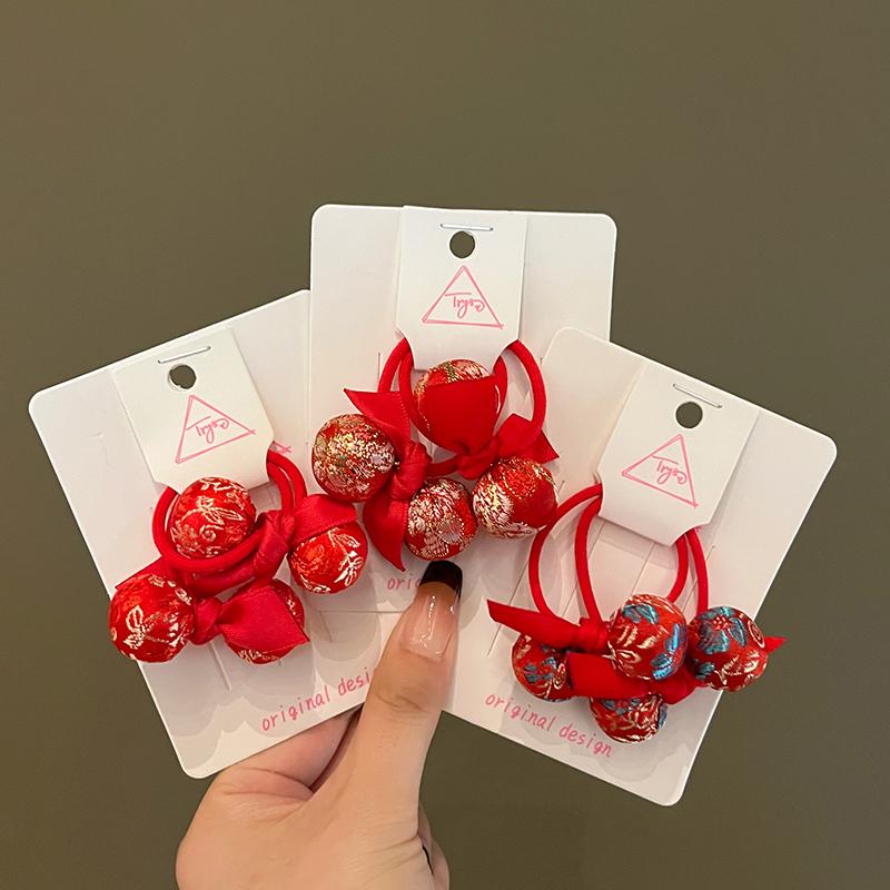 Chinese New Year Red Embroidery Hair Tie for Girls