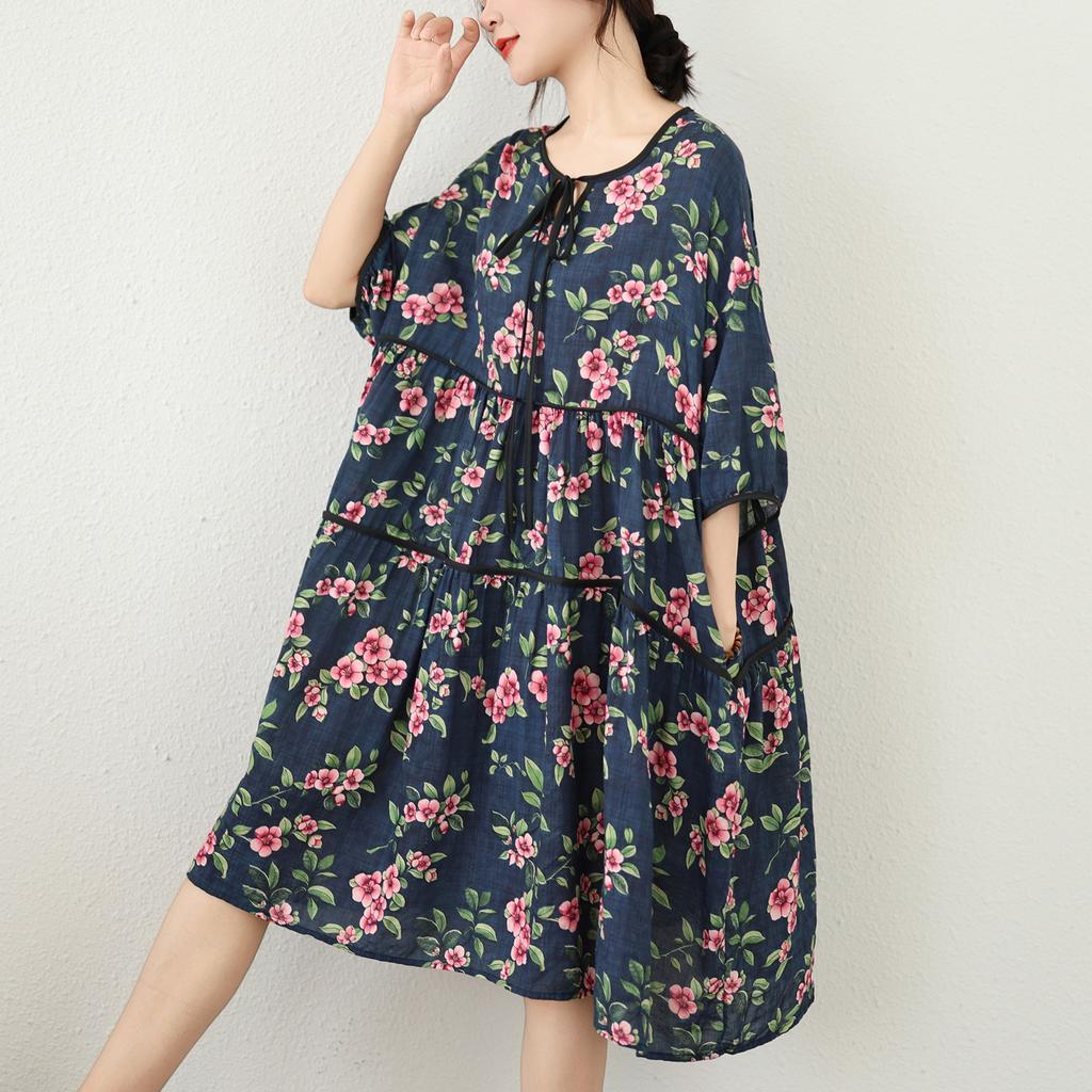 DIMANAF Nuovo 2026 Donna Taglie Forti Estiva Abito Lungo Morbido Oversize Maxi Donna Floreale Cotone Vestito da Sole Spiaggia