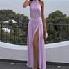 European and American Women's Clothing New Sexy Split-end Slim-fitting Halter Neck Dress Fashion Suspender Dress Long Dress