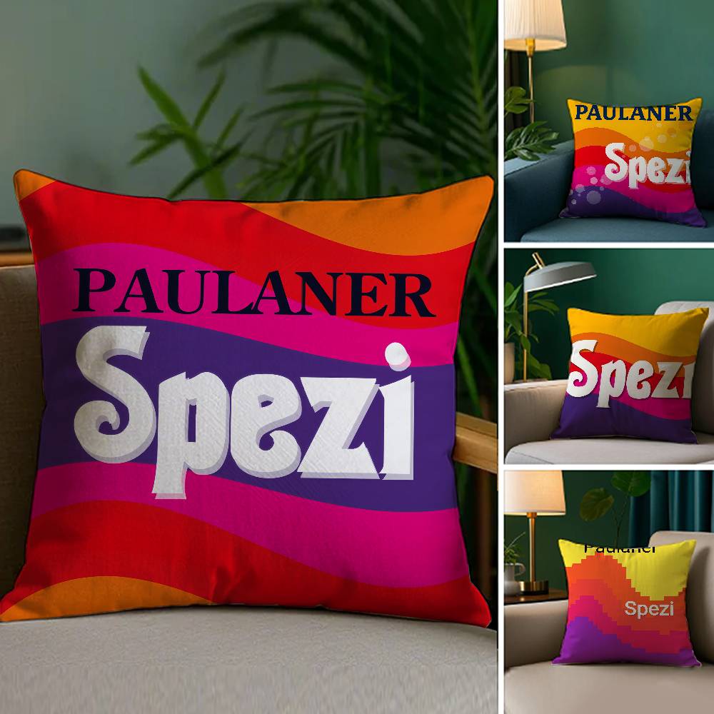 P-Paulaner Spezi Logo Pillow Case Sofa Living Room Bedroom Double-sided Printing Square Cushion Nap Time Pillow Case
