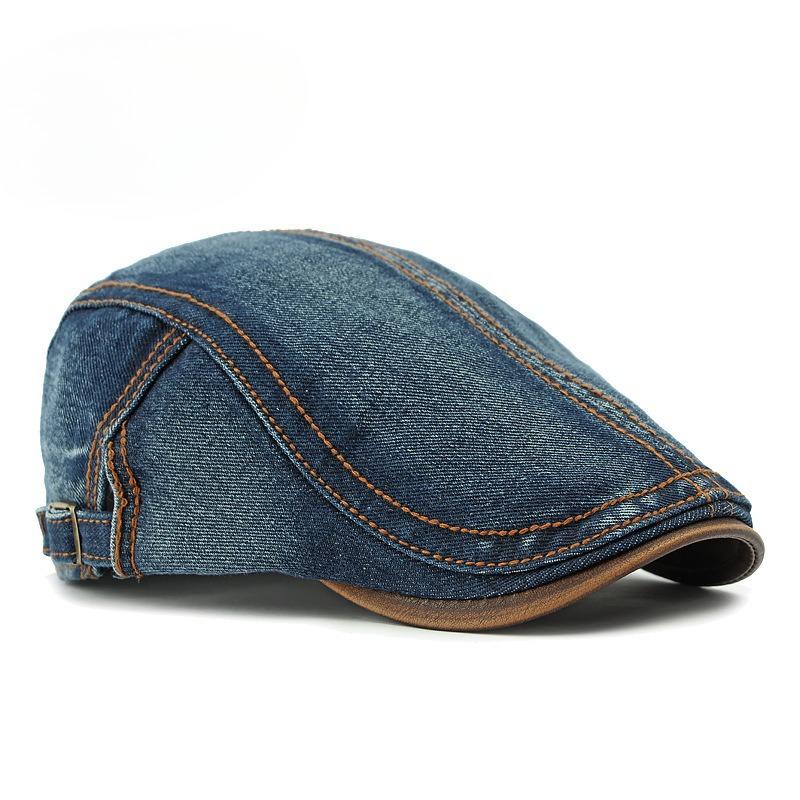 Vintage Washed Denim Flat Cap for Men Women, British Retro Newsboy Ivy Cabbie Hat, Casual Spring Summer Adjustable Driving Beret Cap