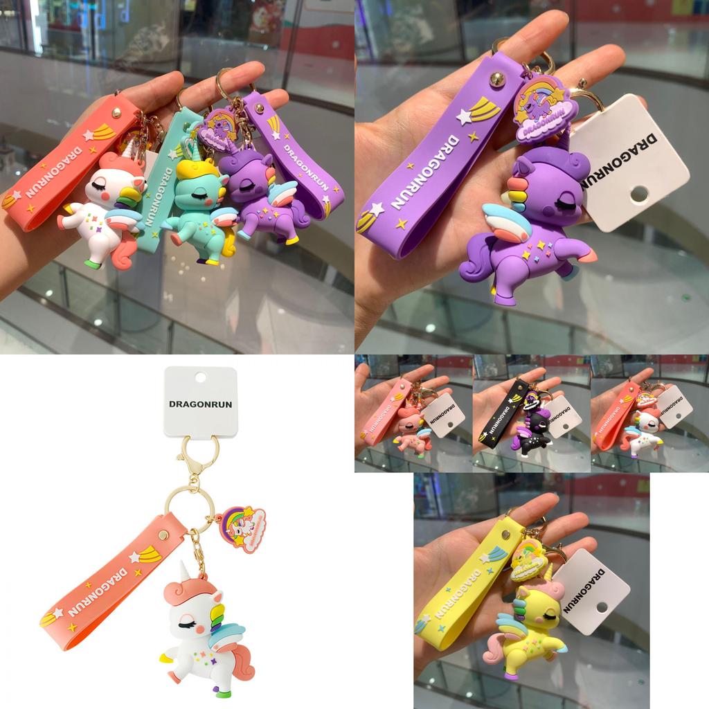 Adorable Unicorn Keychain Cartoon Style Cute Gift Bag Charm For Couples In Pink Metal