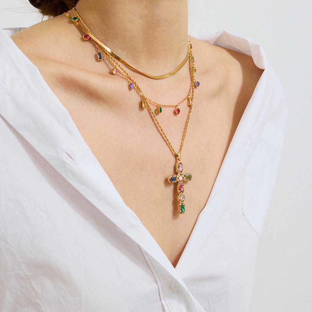 European and American cross titanium steel necklace multi-layer collarbone chain does not fade gold jewelry