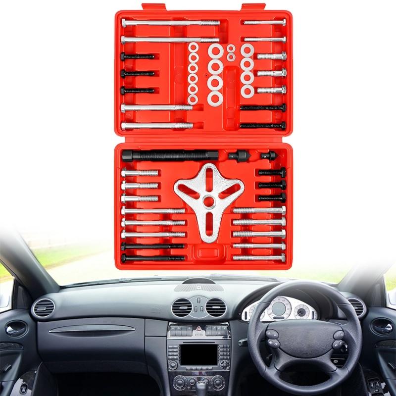 Manual Column Wheel Extraction Set, 46-Piece Automotive Tool Selection with Assorted Connection Bolts, Washers and High-Carbon Metal Items for Garage