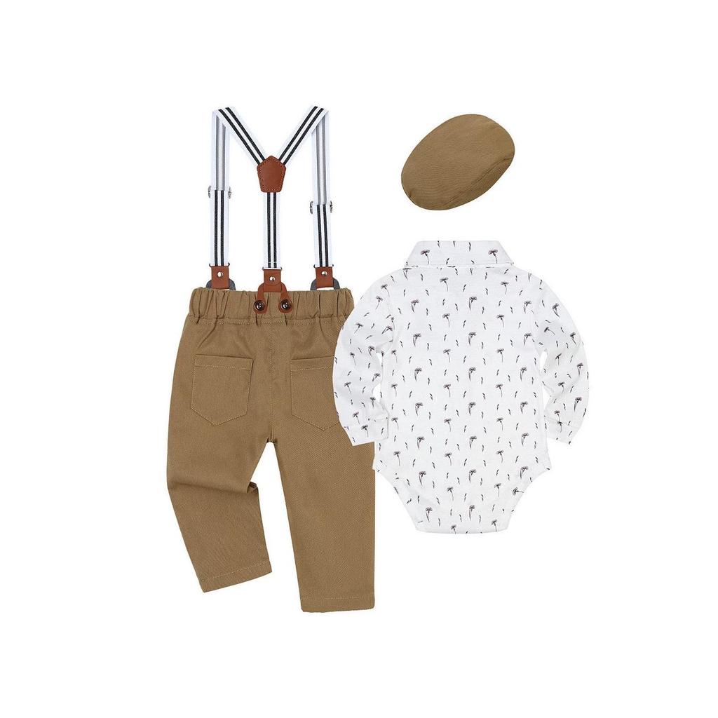 European Style Boys' Shirt & Suspender Pants Set with Hood - Spring/Autumn Baby's First Birthday Gentleman Outfit