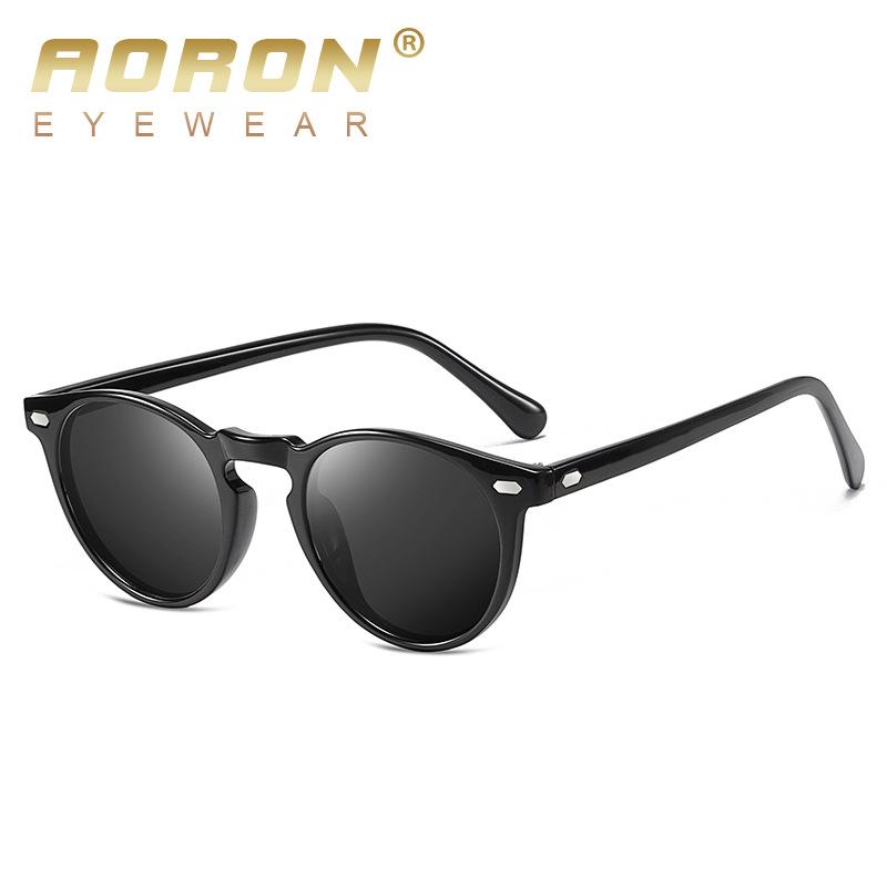 aoron Modische Sonnenbrille mit runden Gläsern und polarisiertem TR90-Rahmen, UV400-Schutz, Blendschutz für Männer und Frauen