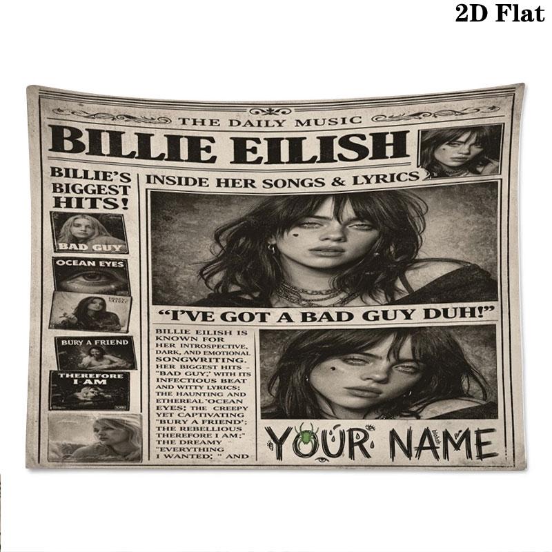 Arazzo da Parete con Nome Personalizzato Billie Eilish Appeso Estetico alla Parete Coperta in Tessuto Stampato Arazzi Decorativi per Camera da Letto Soggiorno Decorazioni per la Casa