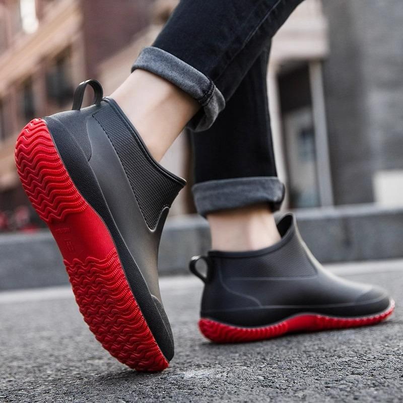 Rain shoes women's short tube low-top rain boots fleece non-slip waterproof shoes men's fishing restaurant kitchen shopping car wash shoes