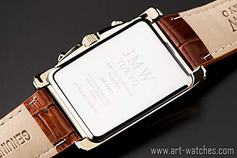 JMW TOKYO Square Gold Square Limited Seiko Quartz Leather Genuine Simple Popular for Day Gift to 300 pieces Men's Watch, & Brown, Rectangular, Men's