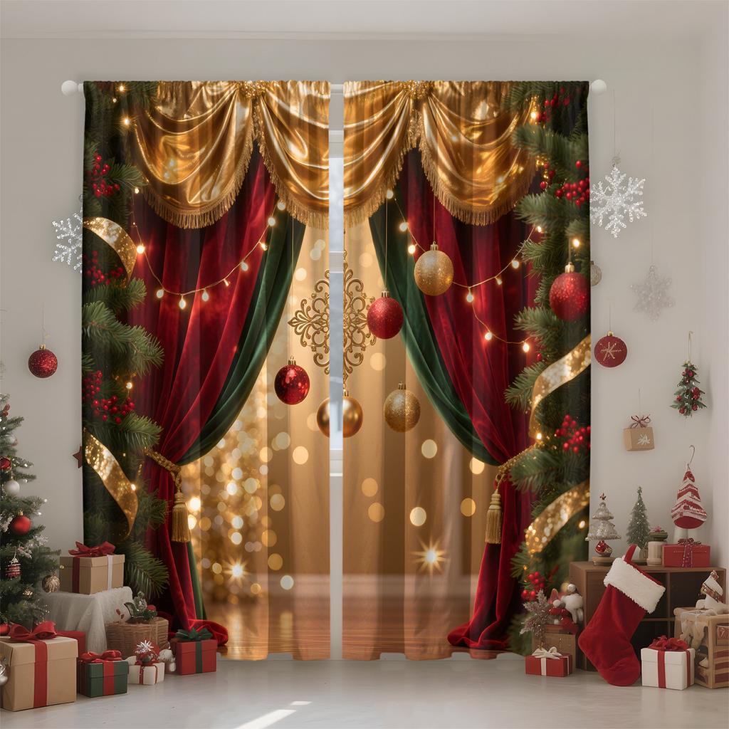 Plain Weave Digital Printing Christmas Curtains Blackout European And American Christmas Decorations