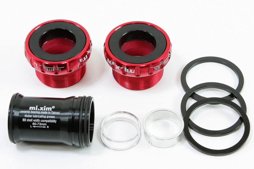 Ceramic Bearing Aluminum 7075 Housing Hollowtech Compatible Bottom Bracket mi.xim BB68/73mm ROAD/MTB II/GXP (Red)