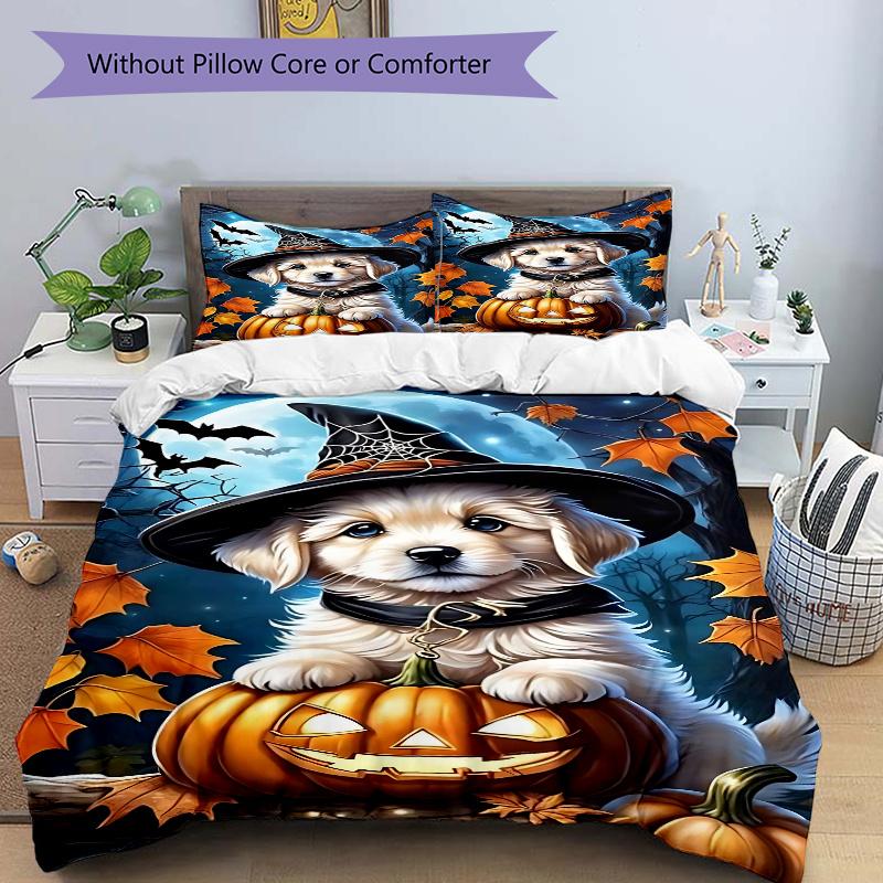 

3pcs Wizard Dog Pattern Bedding Set, 1* Cover + 2*Pillowcases, Printed Bedding Set, Soft and ComfortableN102 135x200cm