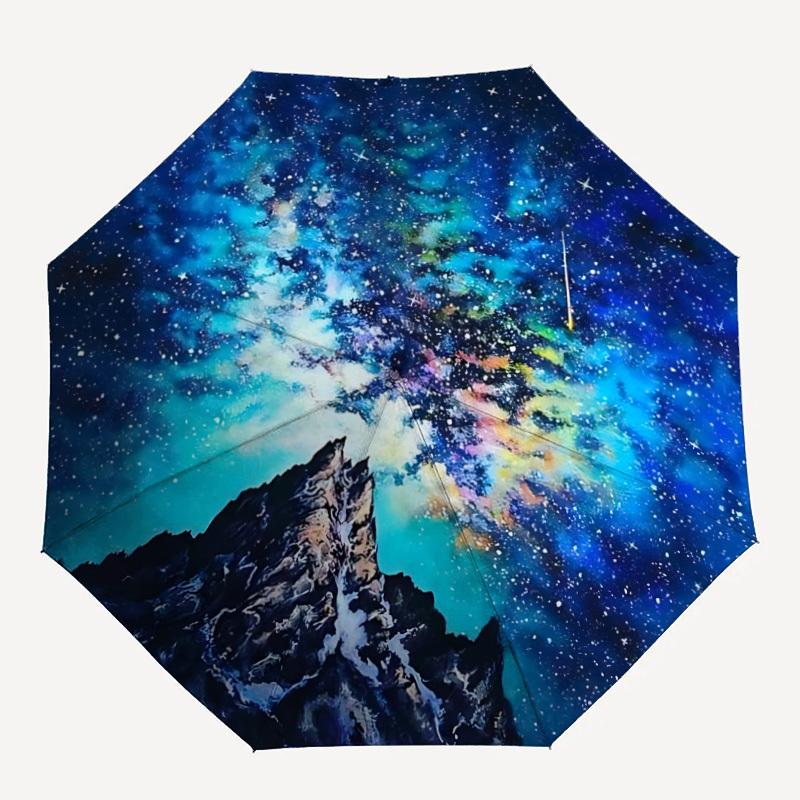 1pc Galaxy Mountains Fashionable Automatic Opening/Closing Folding Umbrella with 8 Bones, Windproof Portable, Daily Use47