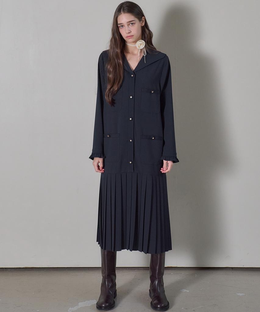 Mite Sailor Pocket Pleats Dress_Navy