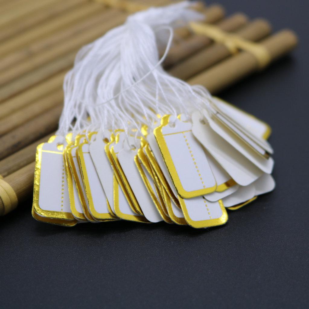 100pcs Gold & Silver Dotted Handwritten Jewelry Price Tags with Cotton String