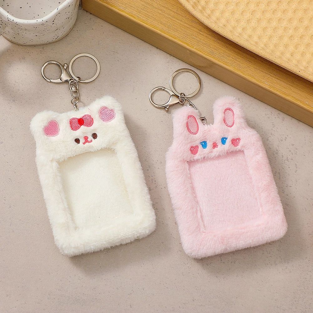 Photo Sleeves Plush Key Rings Photocard Holder Idol Photo Sleeve Case Plush Keychain ID Card Cover