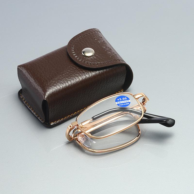 Men Business Reading Glasses Portable Metal Foldable Presbyopia Glasses Eyewear With Case Unisex Anti Blue Light +1.0 To+4.0