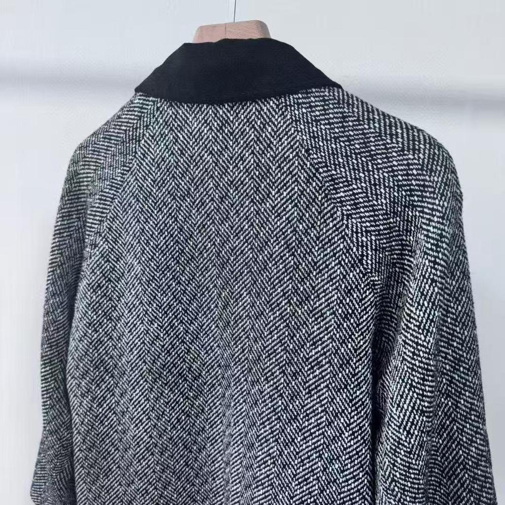 IC Xiaohe 2025 Autumn Women's Wool Blend Tweed Long Coat