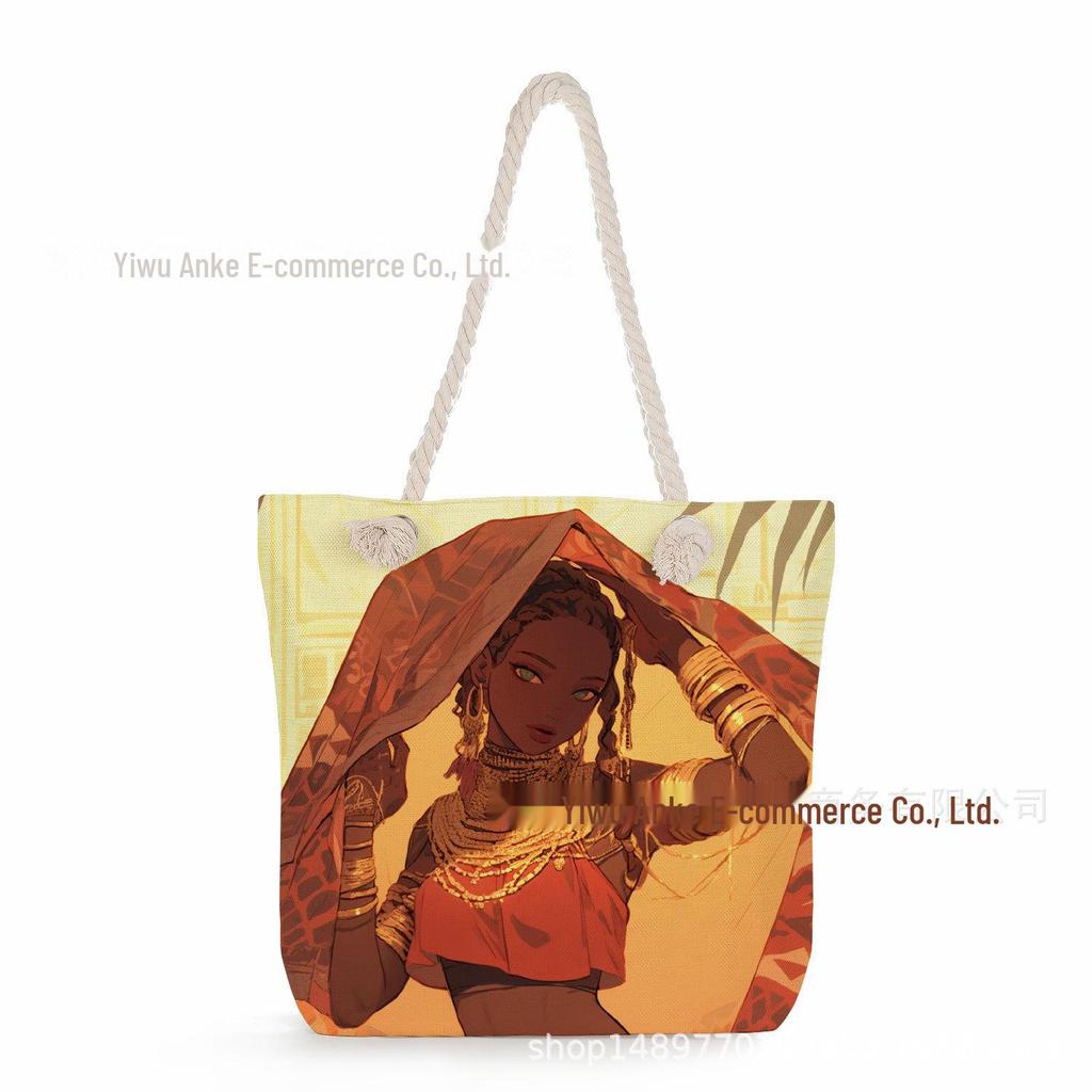 "Women's Lightweight Printed Handbags: Stylish Rope-Strap Shoulder Bags for a Versatile Beach Look"