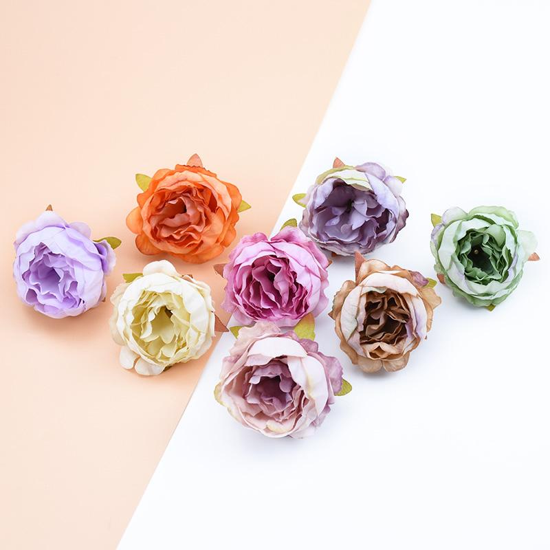 10pcs Silk Peony Srtificial Flowers for Home Wedding Decoration Diy Scrapbooking Pompons Christmas Wreath Fake Plastic Flowers