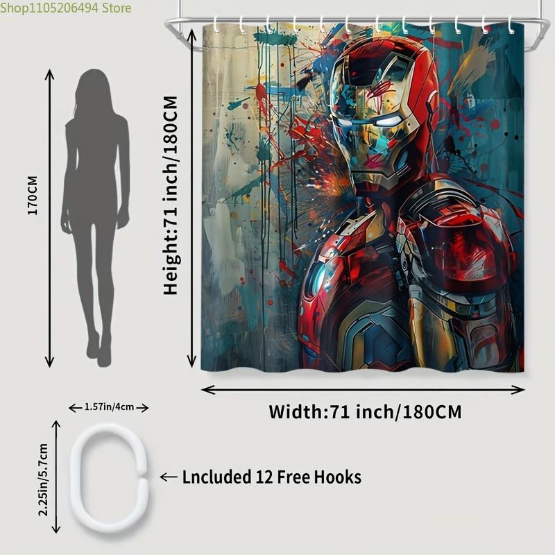 1pc Superhero Shower Curtain with 12 Hooks - Vibrant Artistic Design, Polyester, Perfect for Home, Hotel, and Bathroom Decor,