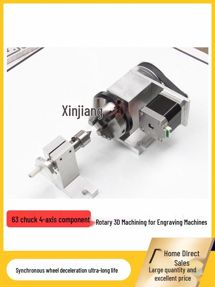 4th Axis Rotary Engraving Machine with 80mm Chuck and 63mm Center Tailstock for DIY 3D Carving A-Axis Indexing