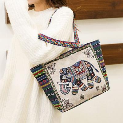 National Canvas Shopping Bags Thailand Bangkok Elephant Printing Tote Shoulder Bag Beautifully Sandy Handbags