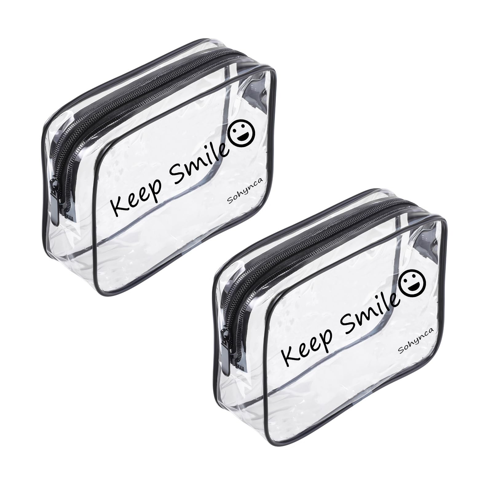 

Set of 2 PVC Clear Toiletry Transparent Waterproof Cosmetic Makeup Beautiful Makeup Small Cosmetic Smile Bathroom Pouches Bags, Bags, Bags, Pouches, чёрный