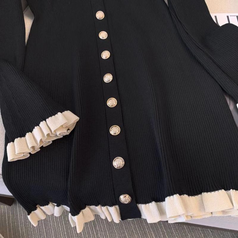 Toamnă Iarnă Moda franceză rochie cu mâneci lungi din tricot femei anii 2000 rochie cu decolteu în V Mini o singură bucată Coquette vintage Rochii elegante