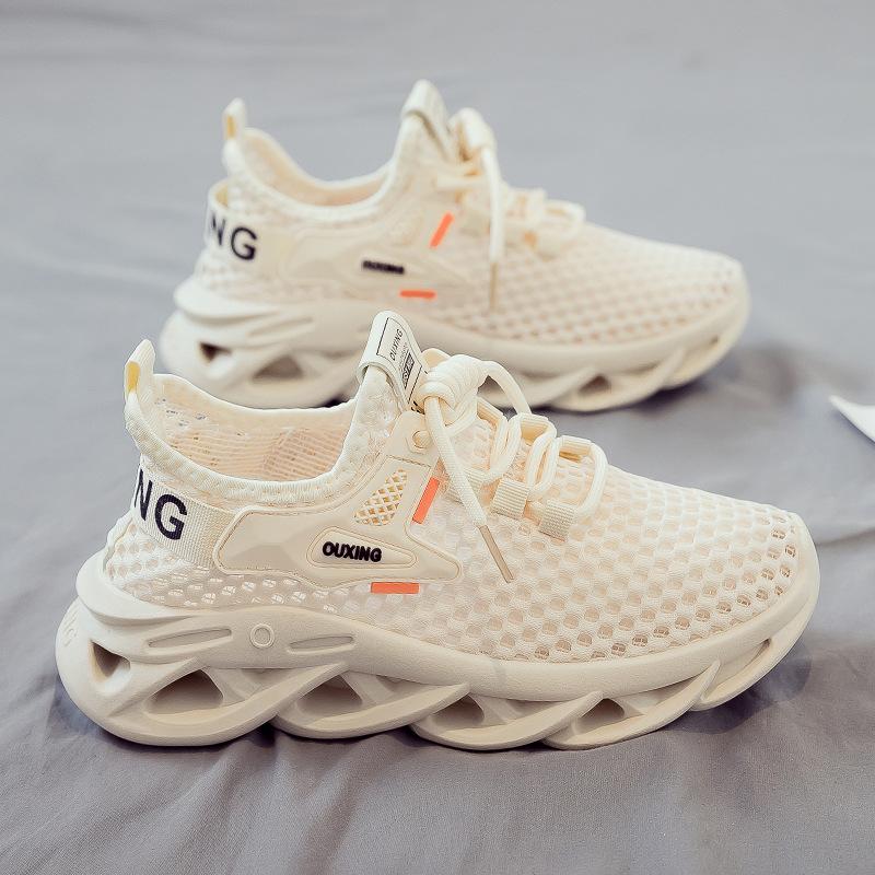 

Summer new fly-woven sports shoes female students mesh breathable white shoes running 35 бежевый