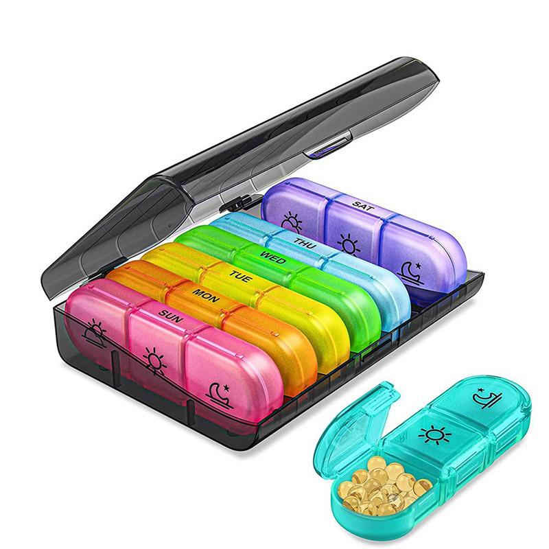 New Convenient Medicine Storage Box Seven Days 14/21/28 Grid Black Medicine Storage Box Plastic Storage Box Home Organizer