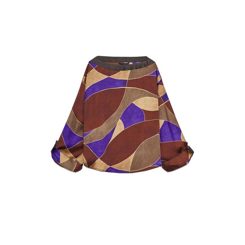 

Off-Neck Silk Satin Print Long sleeve Shirts Top 8705155 Loose Casual Straight Trousers 8755154 Multicolor Tops L